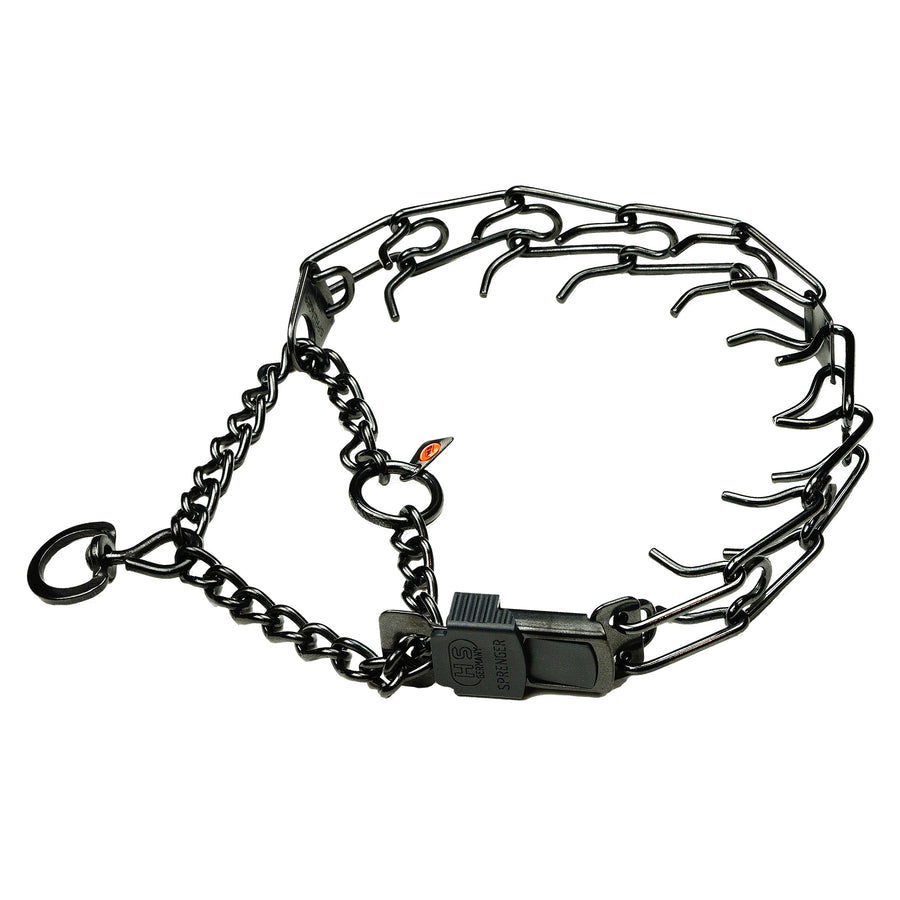 Sprenger Black Stainless Steel Prong Collar with Click Lock and Martingale Chain